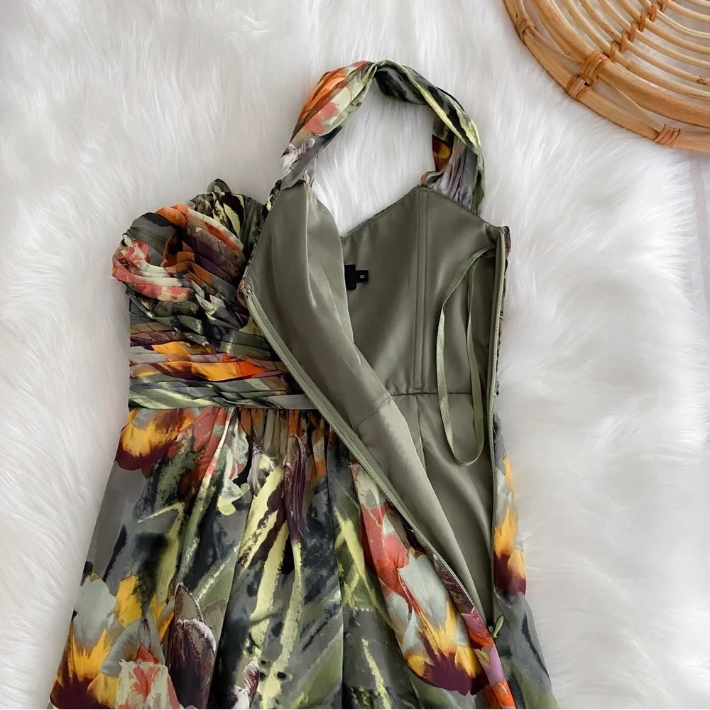 PRICE DROP! Ted Baker Maxi Dress One Shoulder Green Floral - Picture 7 of 12